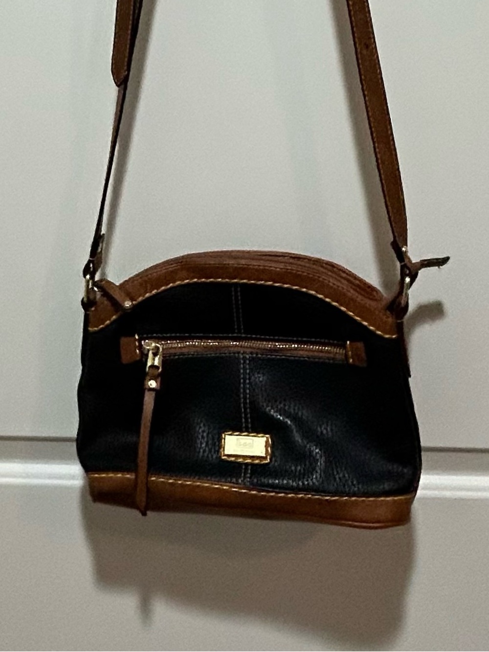 B O C - Black & Brown Crossbody Shoulder Bag - pockets, stitching, gold details